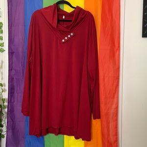 Cowl Wrap Red Tunic w/ Buttons 6X
